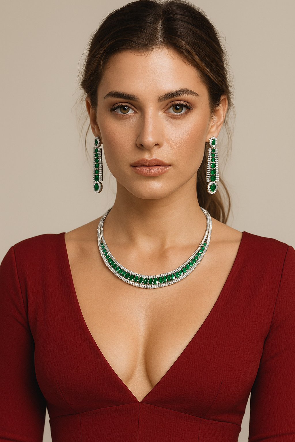 Emerald Green Diamond Choker Necklace Set